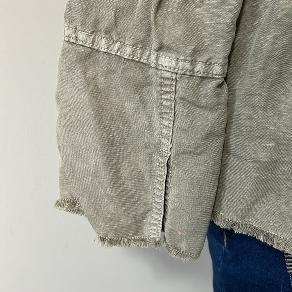 AMO DENIM FLOUNCE JACKET GREYISH GREEN Open Front Frayed Hem Revolve Sz S - Picture 13 of 14